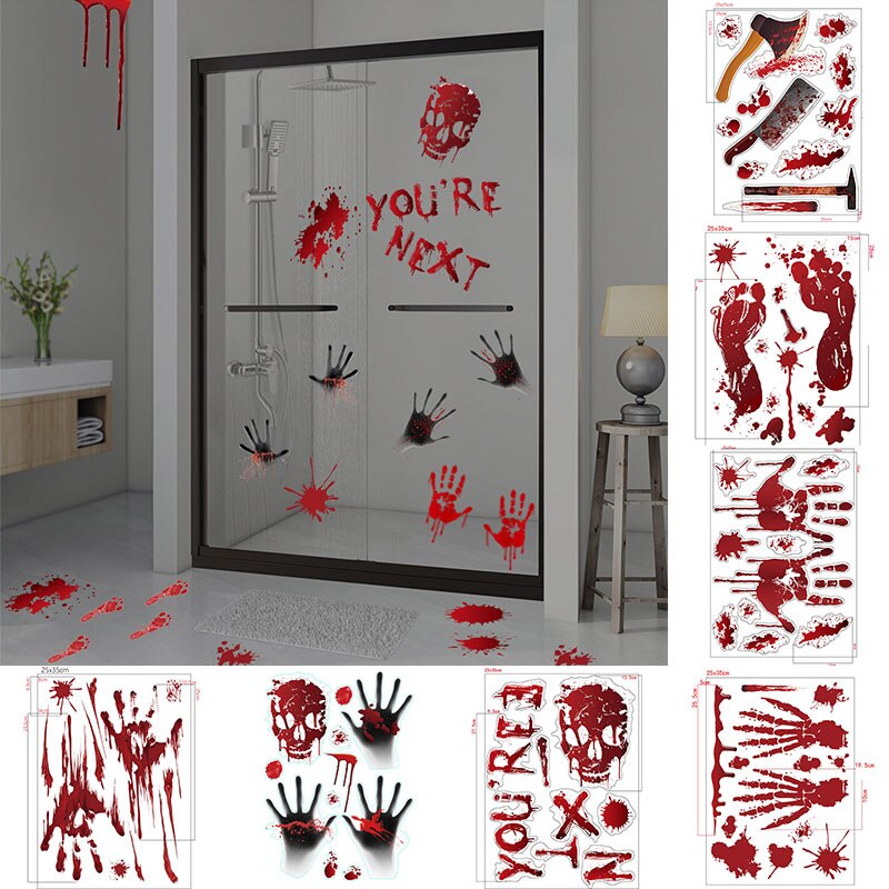 Horrible Halloween Bloody Handprint stickers Wall Window Door Home Decal Stickers Halloween Party Decoration Haunted House Prop