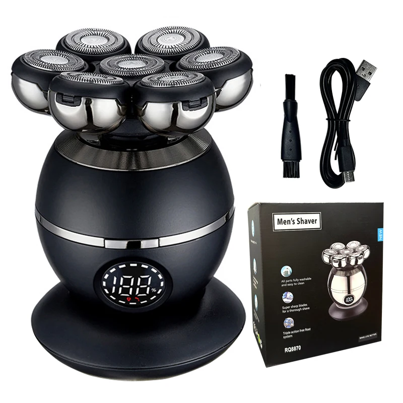 Afeitadora eléctrica 7D, cortadora flotante, Base de cabezal, cortadora de barba portátil para hombres, maquinilla de afeitar eléctrica con cabezal calvo recargable: Naranja