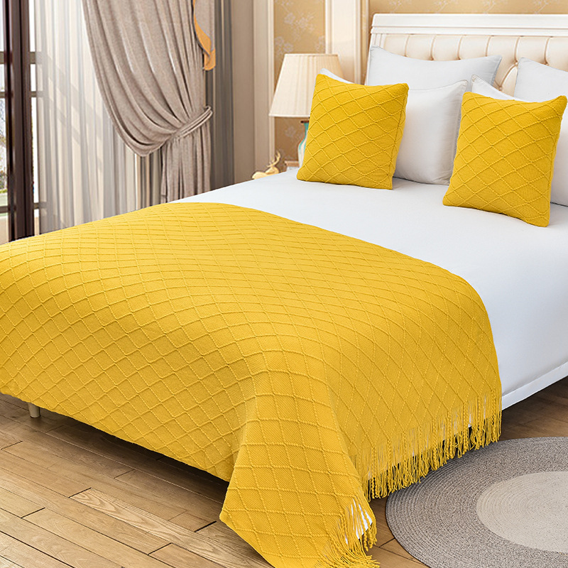 1 Peça de Colchas e Cobertores Modernos de Cor Sólida com Borlas, para o Pé da Cama, Tamanhos Queen e King, Decoração para Casa: 30*240cm / BRANCO