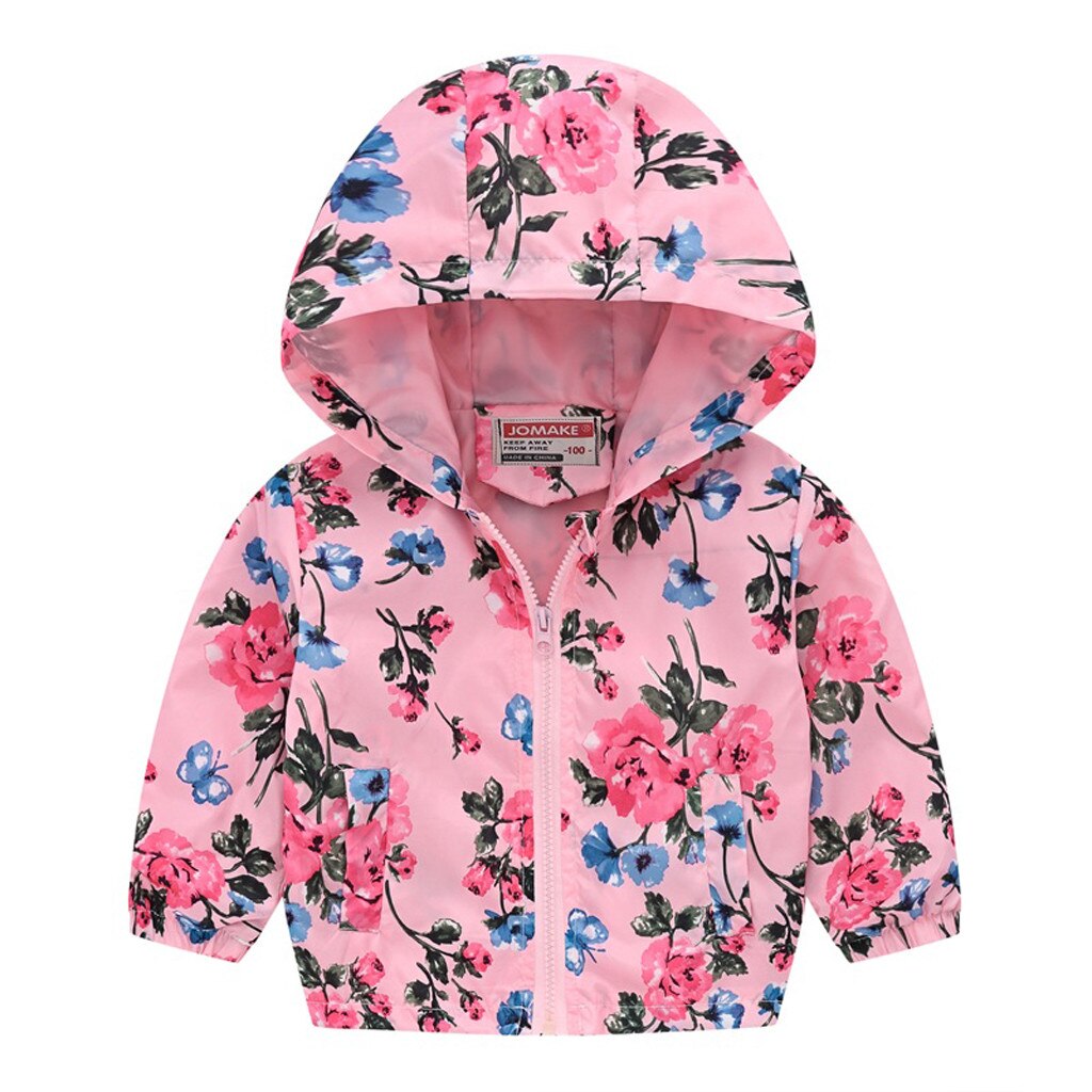 Autumn Winter Warm Baby Girls Coat Toddler Kids Baby Grils Boys Long Sleeve Floral Print Zipper Hooded Coat Jacket: Hot Pink  / 4T