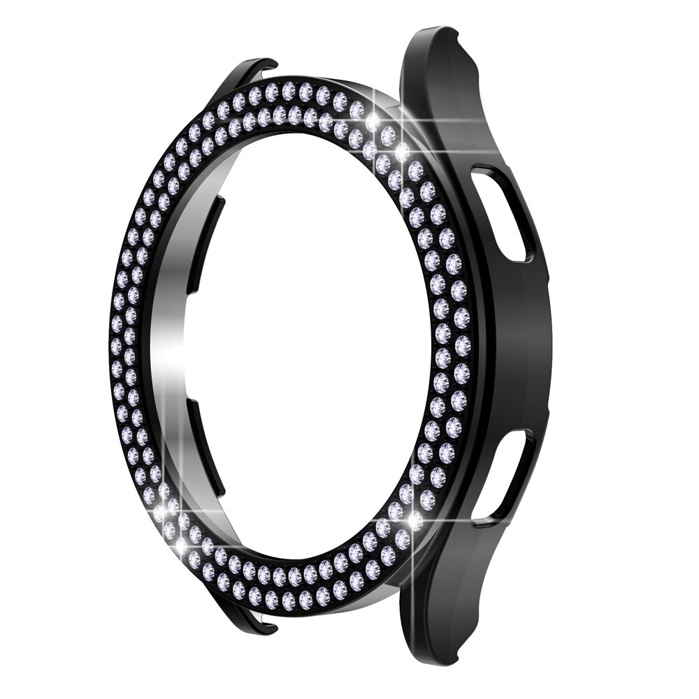 Two Rows Diamond Protector Case for Samsung Galaxy Watch 4 40mm 44mm Cover Active 2 Women PC Bumper Lightweight Frame: Black / For Galaxy Watch4 44