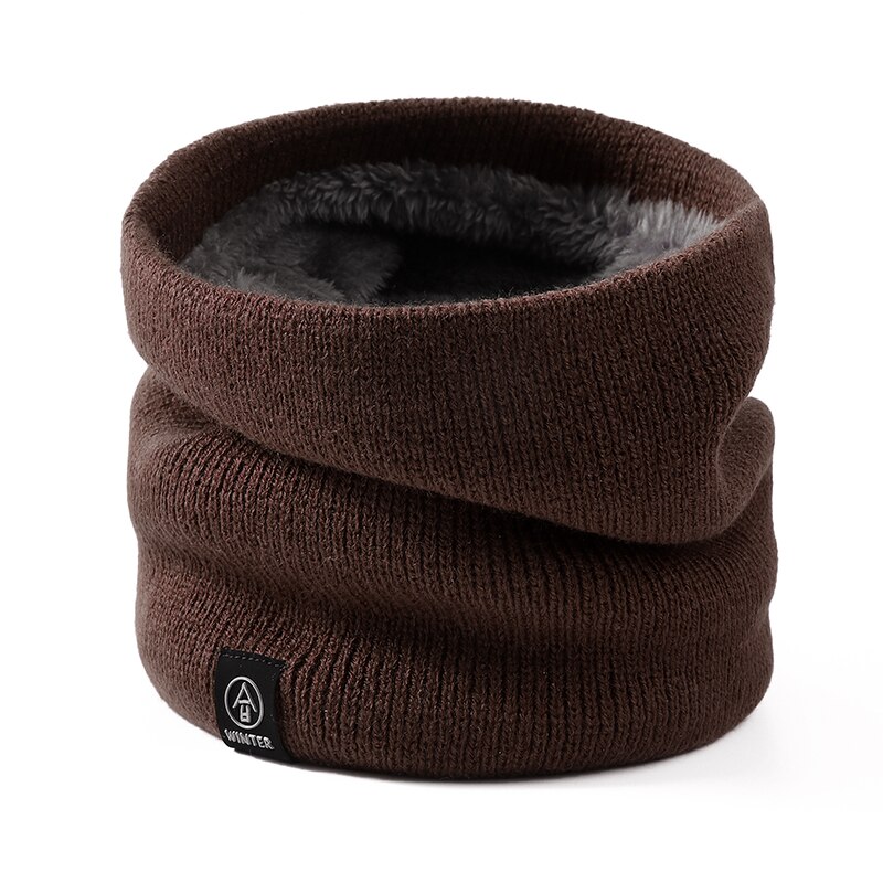 Female Winter Warm Scarf Solid Chunky Cable Knit cotton Snood Infinity Neck Warmer Cowl Collar Circle Scarf Women Men: Brown