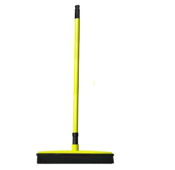 Escoba de goma telescópica para quitar pelusas de mascotas, escoba de limpieza mágica, escurridor, cerdas para rascar, escoba larga de empuje: Yellow