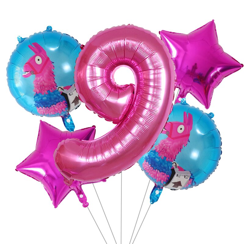 5Pcs Cartoon Pinata Videro Game Folie Ballon Cartoon Dier Alpaca Lama Ballon Bruiloft Baby Shower Verjaardag Party Decor Globos: Dark Gray