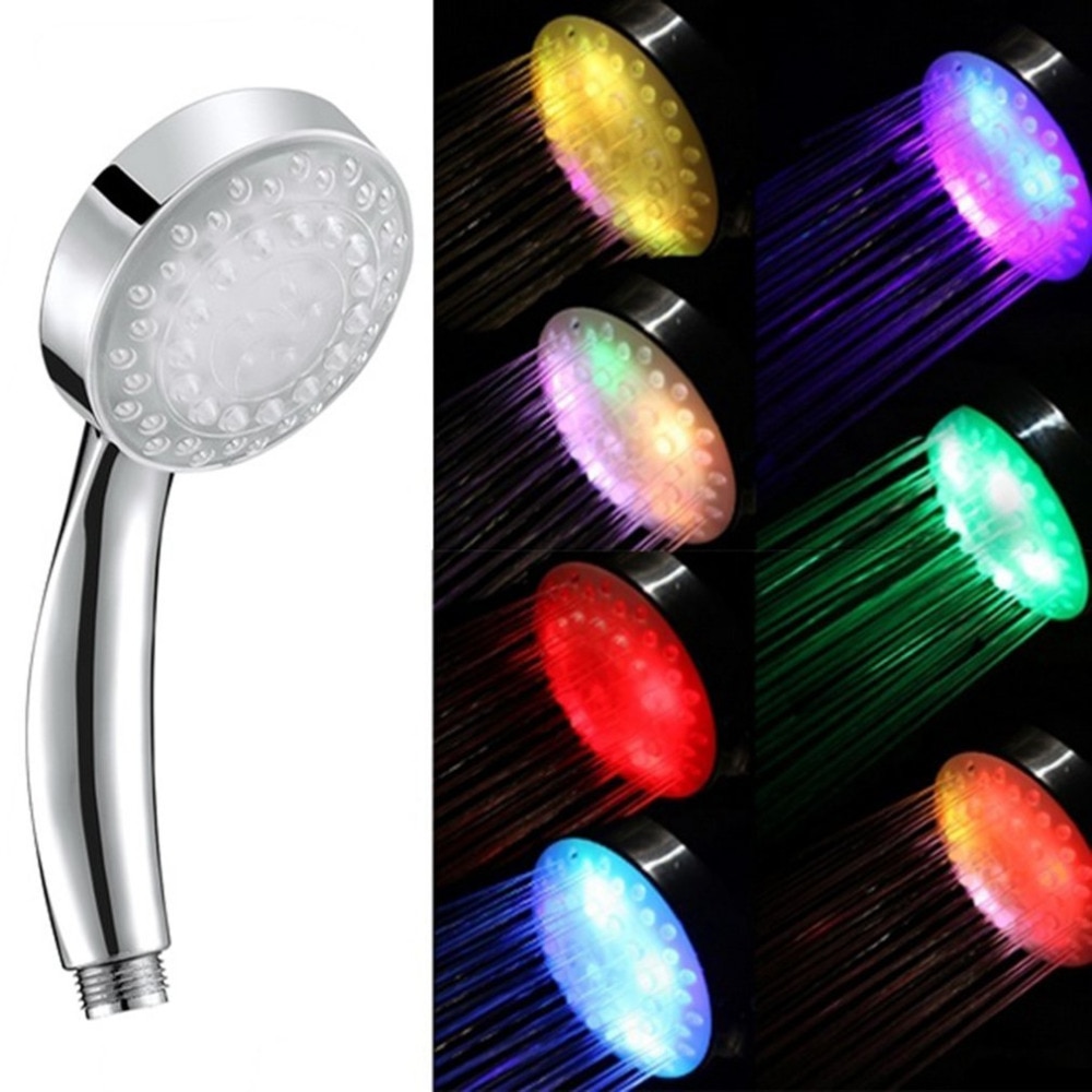 Romantisk automatisk magi 7 farver 5 led-lys afleverer regnbrusehoved enkelt rundt hoved rc -9816 til vandbad badeværelse