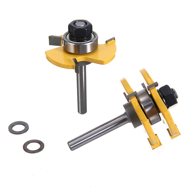 2 stuks 6.35mm Tong & Groef Router Bit Set T-type 3-tooth 1/4 "Schacht Insteekslot cutter Woodwoorking Grove Tool Onderdelen