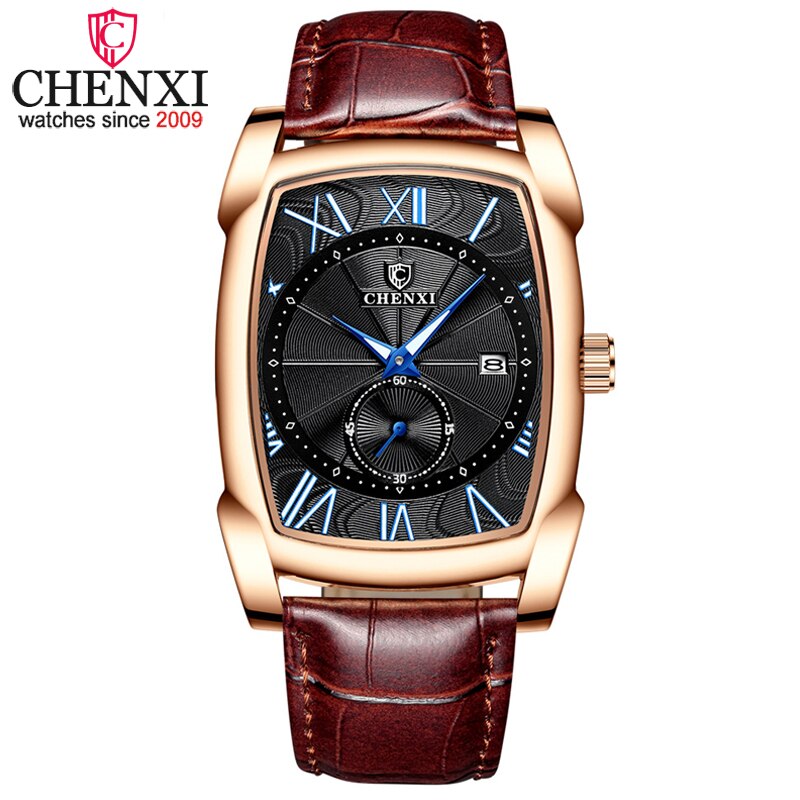 Chenxi Horloge Luxe Retro Mannen Horloges Business Waterdicht Quartz Horloge Mannelijke Kalender Romeinse Cijfers Stop Horloge