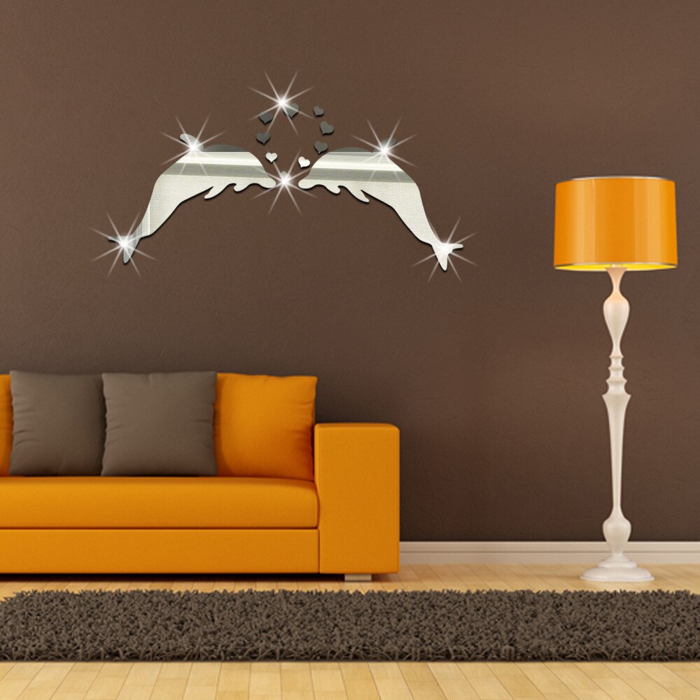 Jm148 dolfijnenpaar spiegel ps sticker huis trouwzaal decoratie sticker imitatie acryl muursticker spiegel muursticker