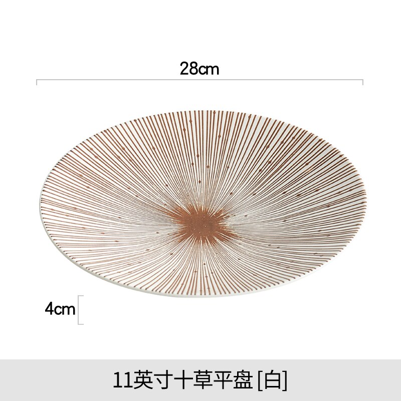Ceramic Western Plate Fruit Salad Plate Household Japanese Retro Vertical Pattern Plate Restaurant Special Tableware: E-1PCS