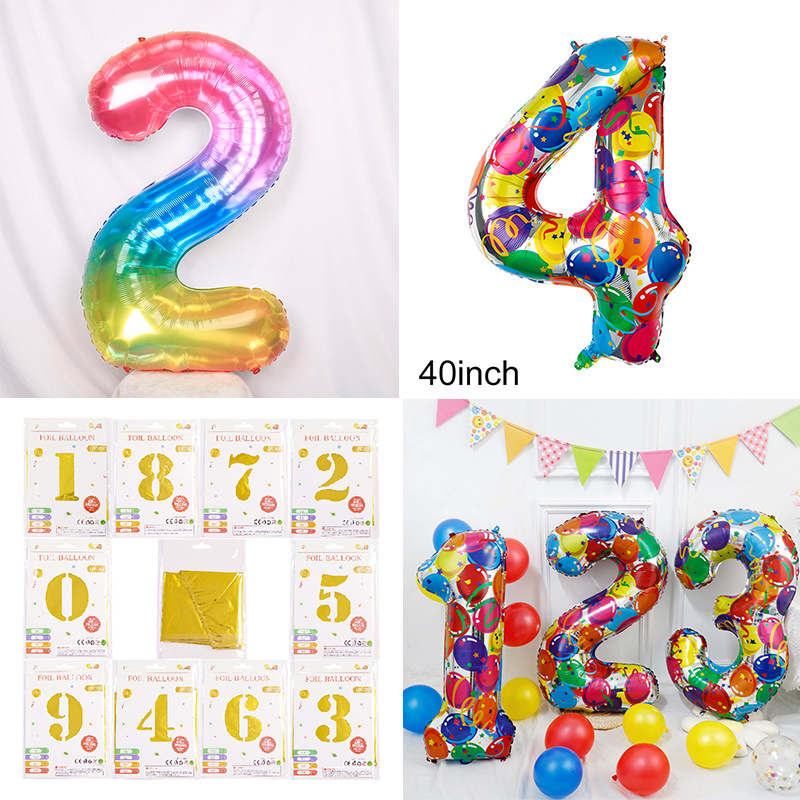 Globos de aluminio con números de Color grande de 40 pulgadas, globos digitales, decoración de de segundo cumpleaños, globo de helio para Baby Shower para niños y adultos
