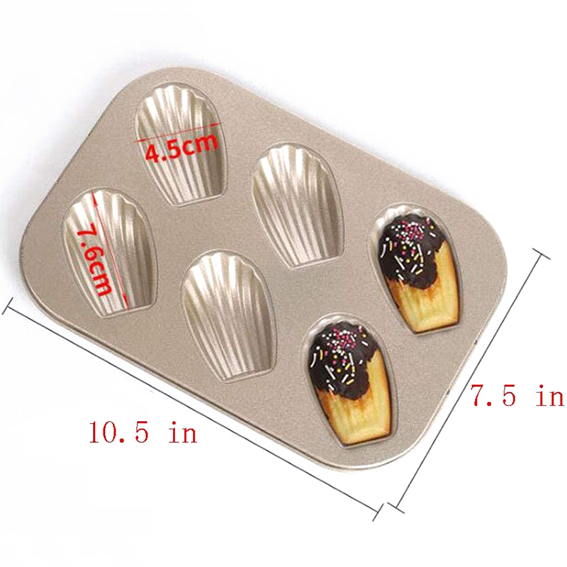 2- pack madeleineformar, tårtformar med non-stick-beläggning, kraftigt skal, madeline-bakform för ugnsbakning (guld)