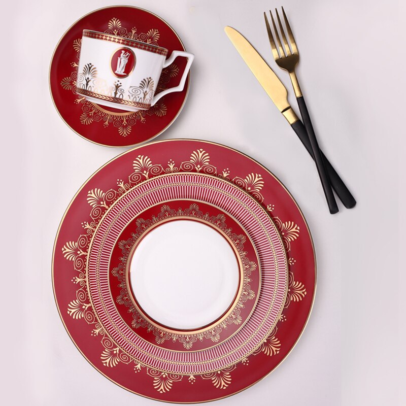 British high-end western food dish red model room bone China steak dish home western food club tableware set