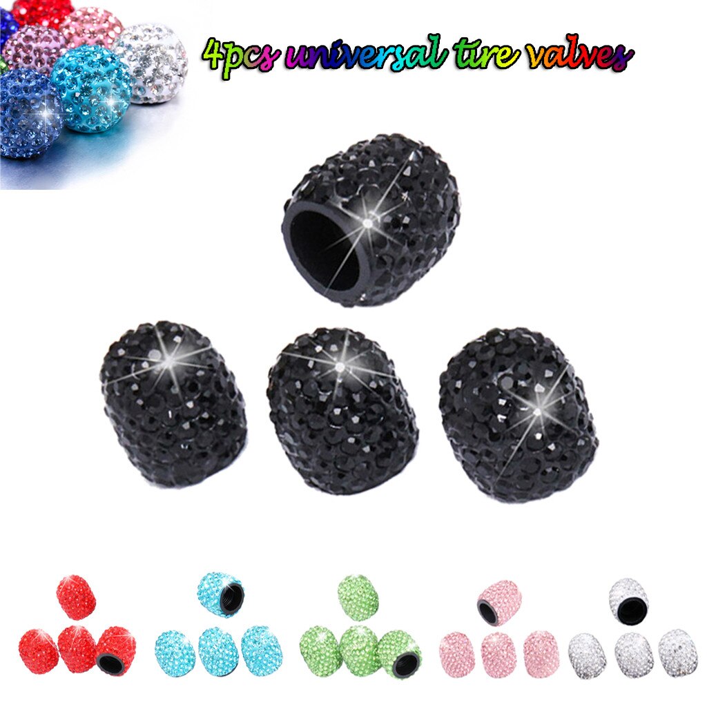 4PCS Universal Car Accessories Tire-Valve Stem Caps Jeweled Bling Rhinestone Tires Wheel Valves Tyre Air Cap Cover Car Utility