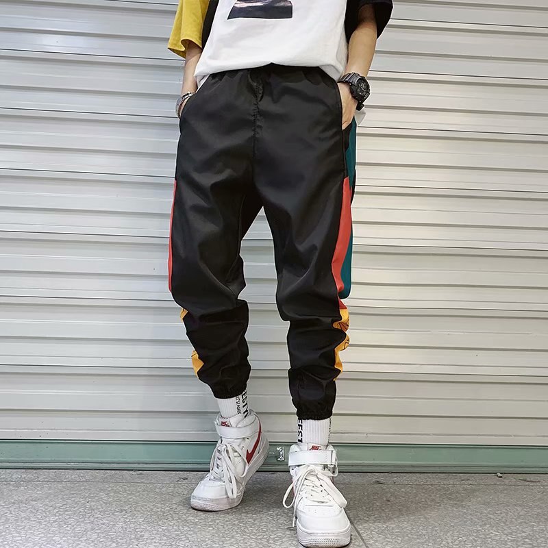 Adolescente moda hip hop streetwear homens splice corredores calça masculina calças casuais harem pant