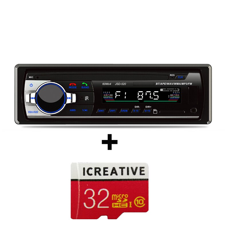 Fabriek JSD-520 Bluetooth Auto Radio Car Stereo Speler Aux Input Fm Ontvanger Sd-kaart Usb 12V In-Dash 1 Din Autoradio Speler: Add 32GB SD Card