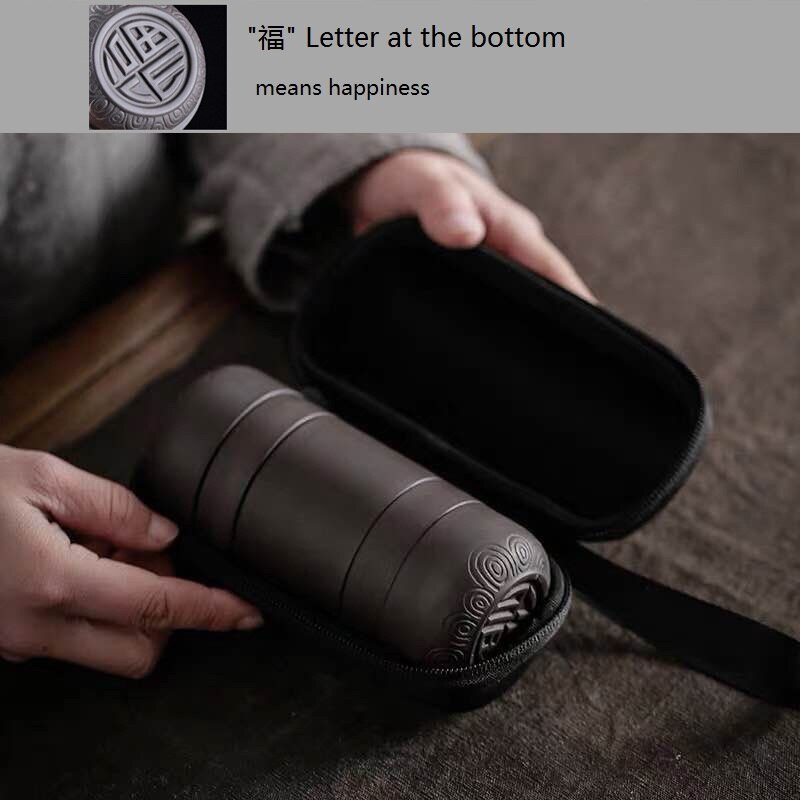 Creatieve Draagbare Zisha Thee Kopjes Set voor Reizen Paarse Klei Thee Set voor Outdoor Trips Relatiegeschenk Aanwezig 4 Cups: 04