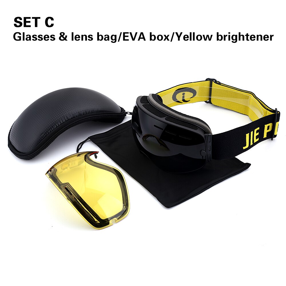 Winter outdoor skibrillen dubbele lagen  uv400 anti-condens winddicht grote skibrillen skibrillen heren dames sneeuw snowboardbrillen: Zwart