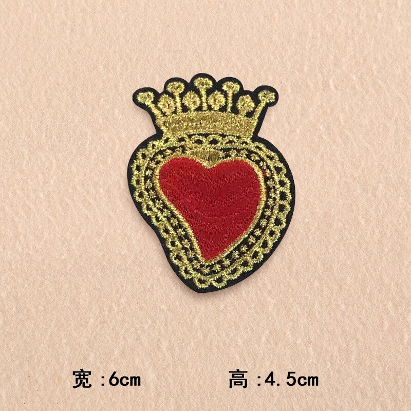 1 pieza, corona dorada, corazón rojo de amor, apliques bordados, parche para ropa, bonito motivo, parches de planchar, insignia DIY, decoración de ropa: C10 L402