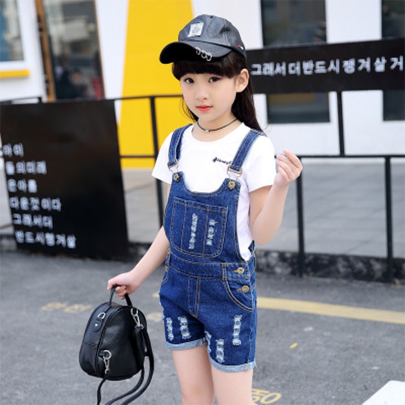 Denim Overalls for Girls Jeans Shorts Children Clothes Summer Girls Jumpsuit Kids Trousers for Girls 2 4 6 8 9 10 12 Years