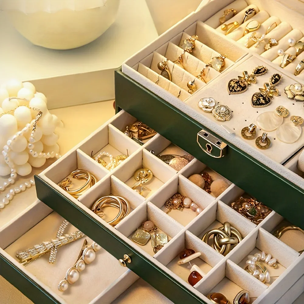 Caja de almacenamiento de joyas, pendientes de collar exquisitos de alta gama, joyero de oro, joyero multicapa de gran capacidad