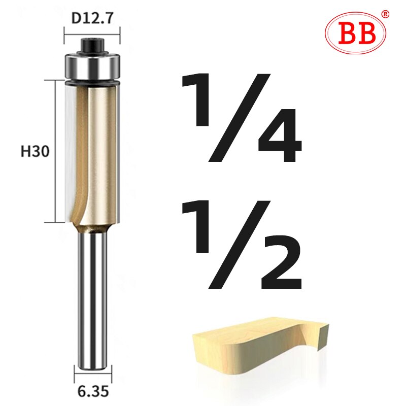 BB Router Bit Bearing Spiral &amp; Straight Flush Trimming Tool Woodworking 1/2 1/4 Diameter Carbide CNC Side Milling Cutter DIY: 1-4x1-2