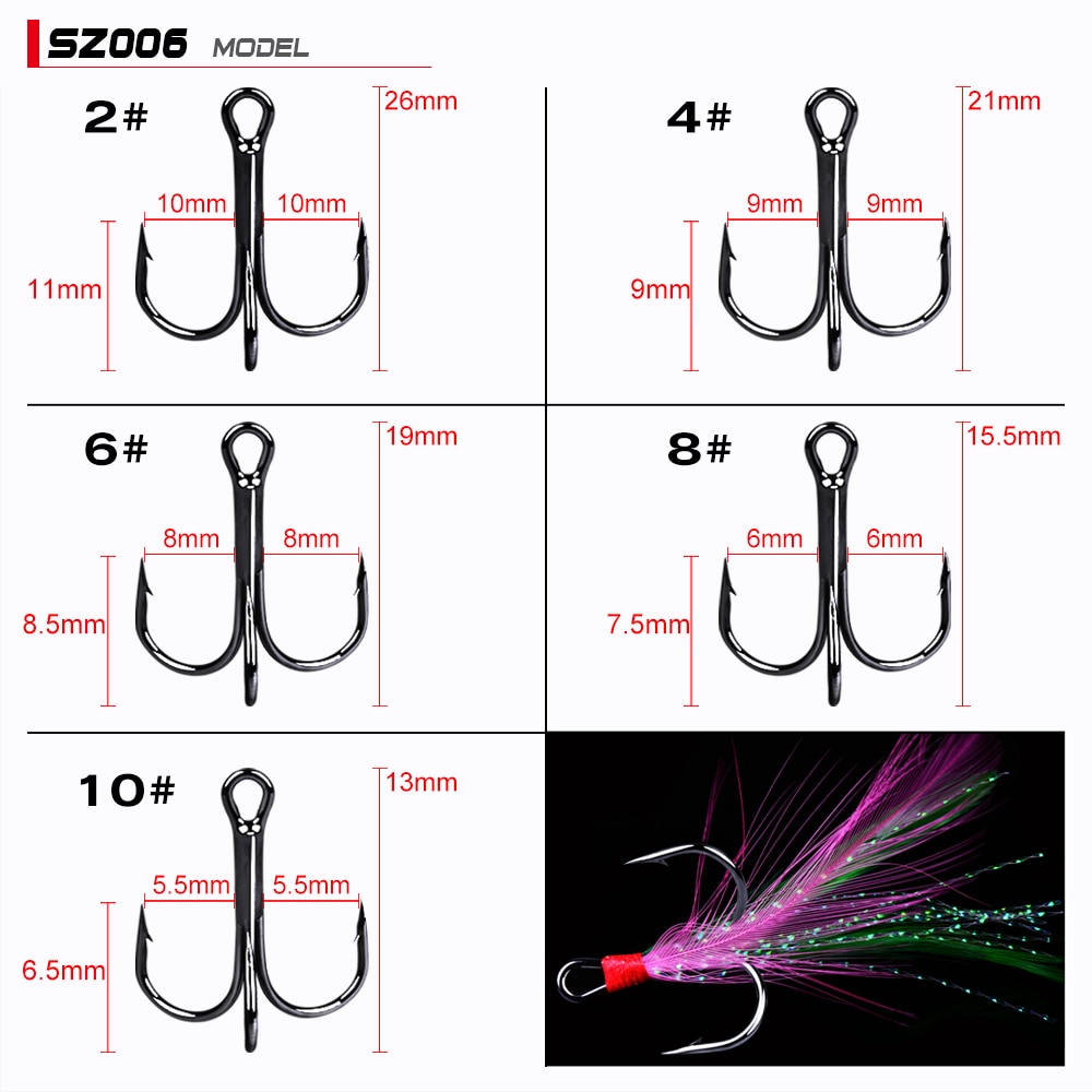 Fishing Hook 5pcs/lot High Carbon Steel Treble Hooks Fishing Jig Head Fishing Hook with Feather Fishing Tackle Fishing Lure