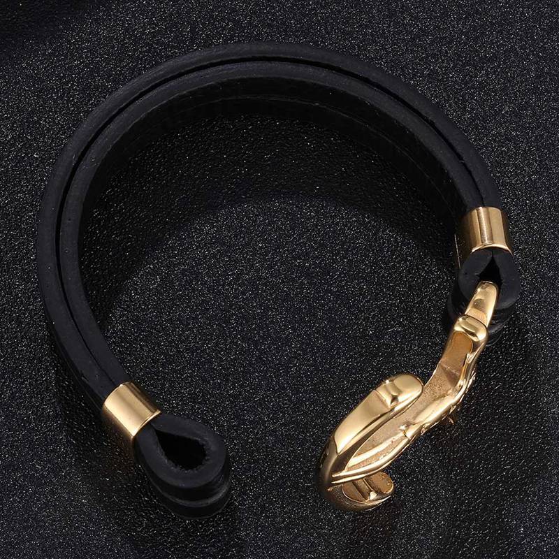 Pulsera de cuero con ancla cruzada para hombre, brazalete de acero inoxidable, Color dorado, para , SP0783