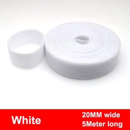 5M/Roll 15/20mm Fastener Strap Adhesive Fastener Tape Reusable Hook Loop Cable Tie Wire Straps Magic Tape DIY Fastener Accessori: white 20mm