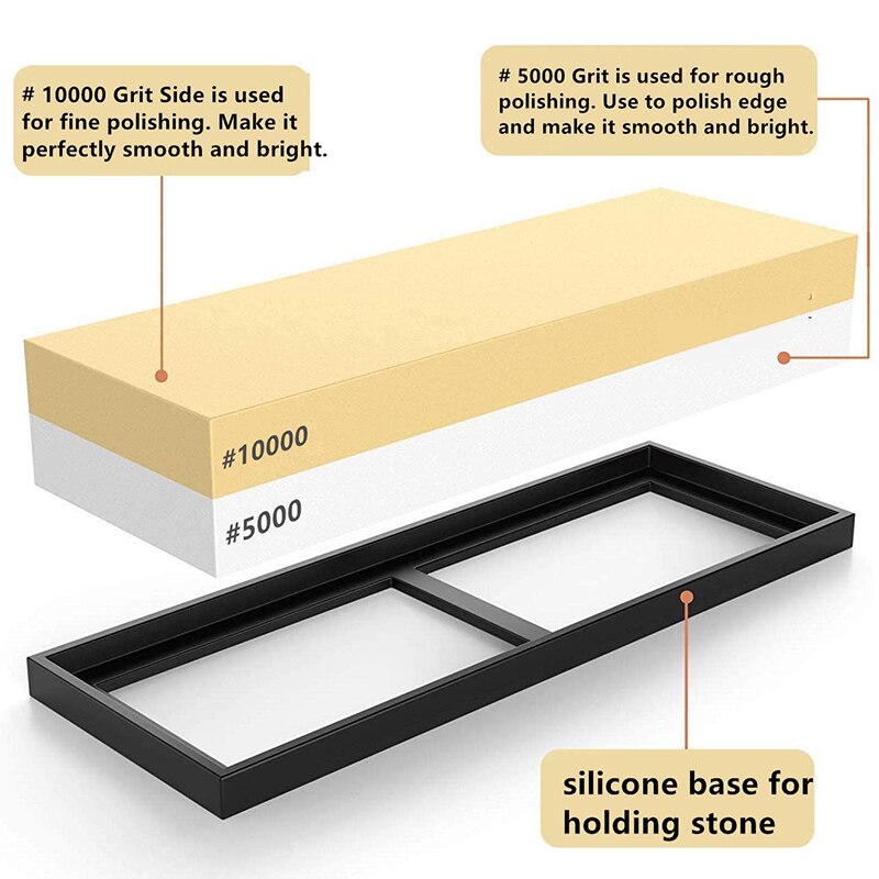 Whetstone 5000/10000 Sandstone, 2-Sided Polishing Kit, Water-Polishing Tool for Kitchen Cutlery and Outdoor Blades