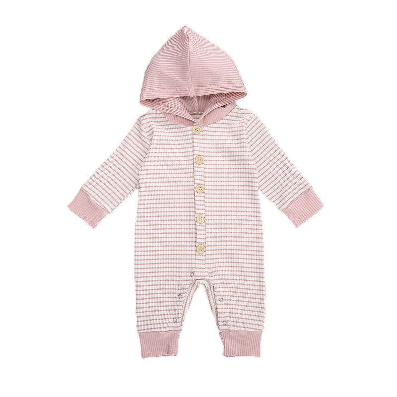 Baby Baby Hooded Romper Gestreepte Lange Mouwen Hooded Jumpsuit Lente Herfst Voor Meisjes Jongens, Kaki/Geel/Roze: Roze / 6m