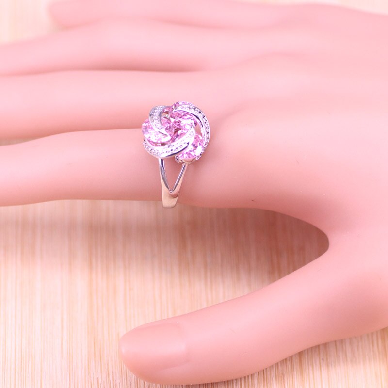 Risenj Silber 925 Schmuck Prinzessin Rosa Glück Kreis Schmuck einstellen Für Frauen Zucht Ohrringe Ring Halskette Armbinde einstellen groß