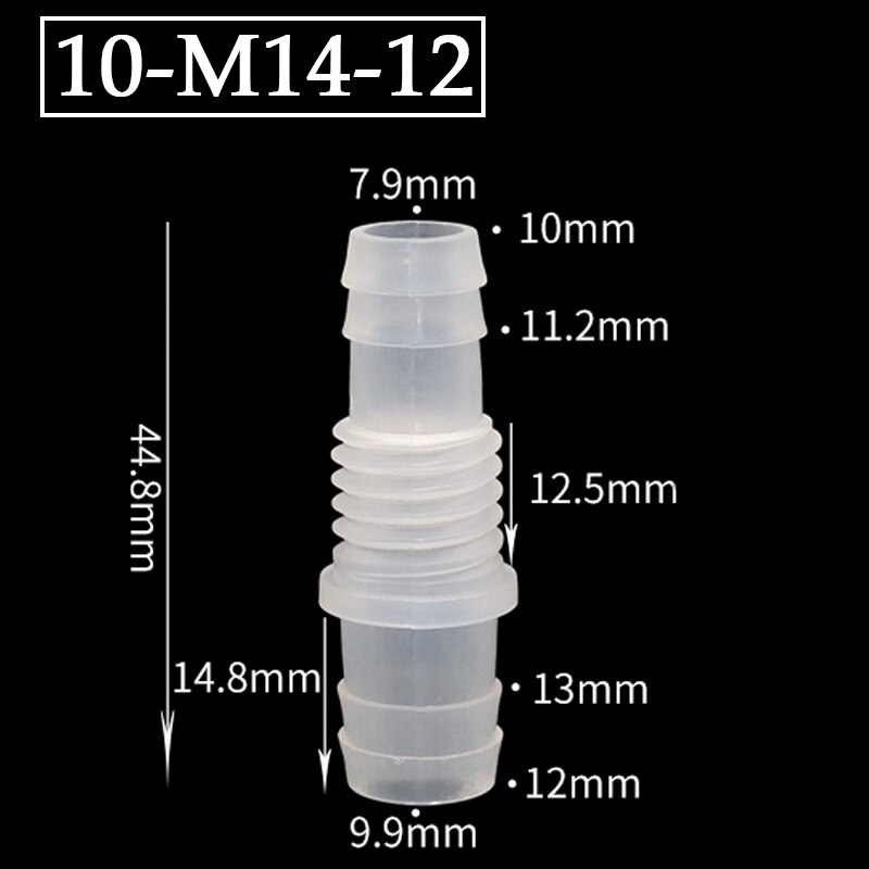 10Pcs 8~12mm M14~M16 Thread PP Straight Connectors Aquarium Fish Tank Plastic Pagoda Joints Food Grade Air Pump Hose Nut Adapter: 10-M14-12