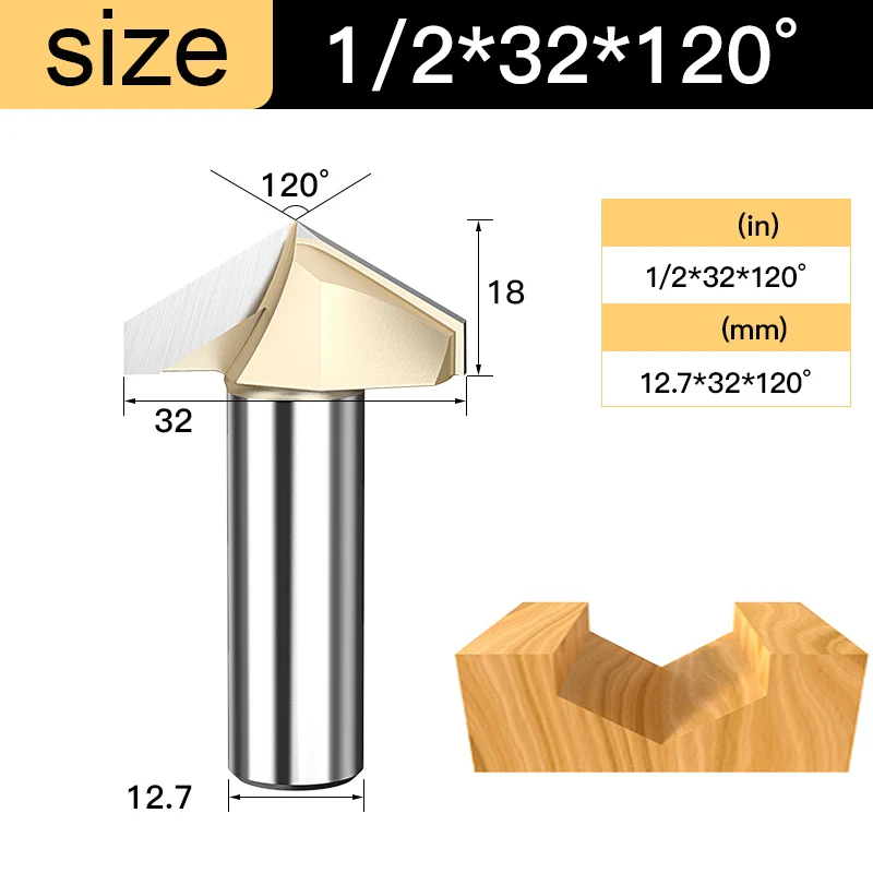Tideway V Groove Router Bit 120 150 Degree Double Flutes Carving Bit Woodworking Tools Engraving Slotting Cutter for Wood CNC: 33mm