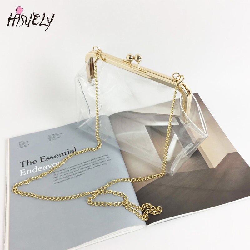 Hisuely clip-tasche, pvc-sommer-gelee-tasche, süße transparente damentasche mit kette, transparente umhängetasche