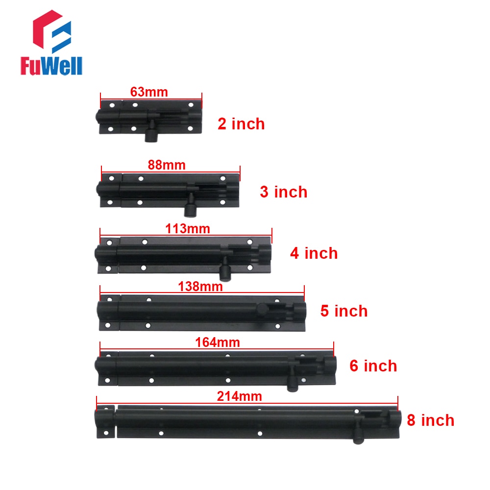 4pcs Barrel Bolt 2/3/4/5/6/8inch Aluminum Alloy Door Latch Black Door Bolt Latch Lock Hardware for Home Gate Safety
