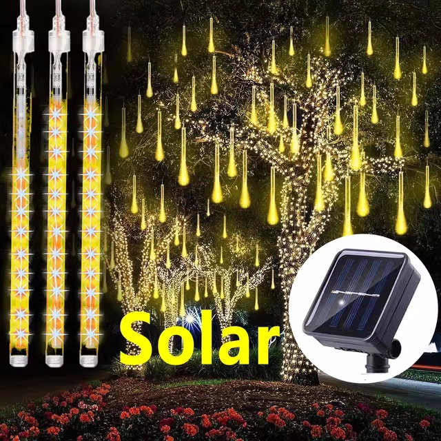 30/50 cm Solar- LED Meteorschauer Licht Schnur Licht Wasserdicht Gebühr Garten Dekor draussen LED Straße Girlande weihnachten: Blau / 6-10W