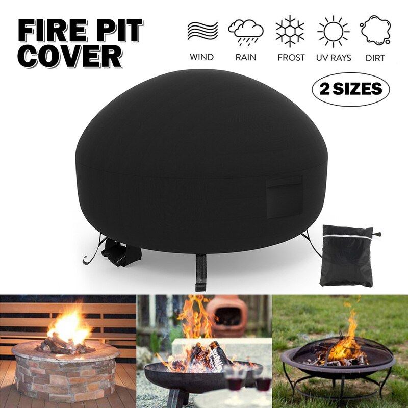 2 Sizes Waterproof Patio Fire Pit Cover Black UV Protector Grill BBQ Shelter Outdoor Garden Yard Round Canopy Furniture Covers