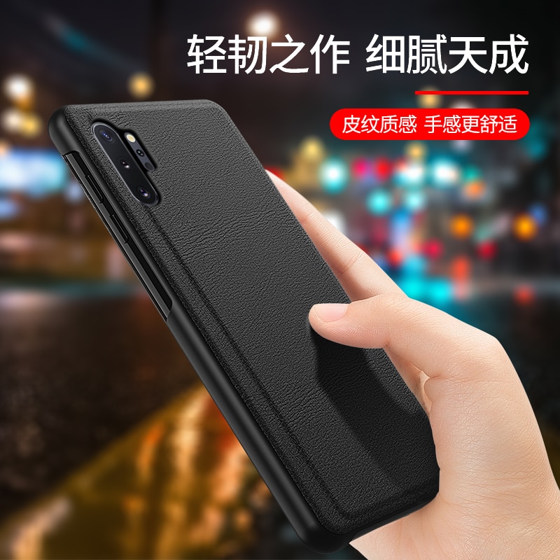 Clear View Smart Spiegel Venster Flip Case Voor Samsung Galaxy Note 10 Pro Plus 3D Stand Leather Back cover Note10 Plus +