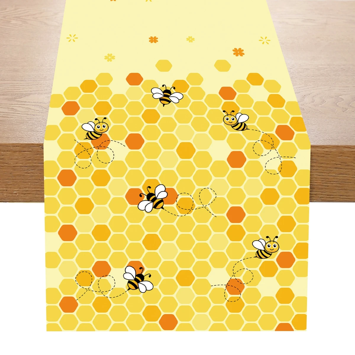 Zomerse bijen- en madeliefjes tafellopers, feestdecoraties, wasbare linnen eettafellopers, tafeldecoratie voor een verjaardag (jongen of meisje).: 32*210cm / Geel