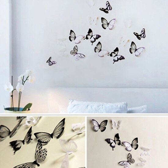 18 Pcs 3D Butterfly Shape Decals Fridge Wall Stickers DIY Art Room Home Decor For Kitchen Living Room Decoration Wallpaper
