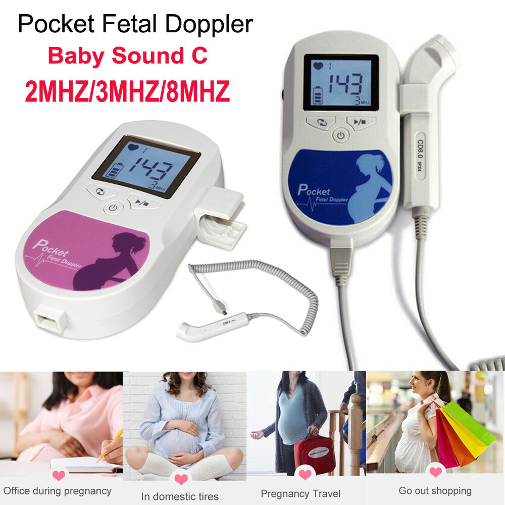 Doppler fœtal de poche 2MHZ 3MHZ 8MHZ, A B C, détecteur de battements de cœur pour bébé, moniteur de fréquence cardiaque à domicile pour femme enceinte