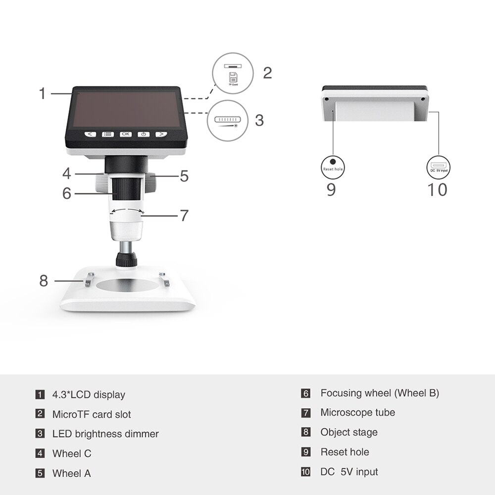 Digitale Elektronische Microscoop 1000X 4.3 "1080P 8 Leds Usb Microscoop Ondersteuning Voor Solderen Camera Met Batterij Digitale Vergrootglas