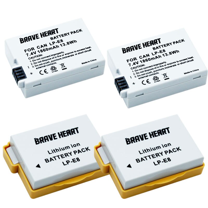 7.4v 1860 mah bateria lp  e8 batteri batteri akku + dobbelt oplader til canon eos 550d 600d 650d 700d x4 x5 x6i x7i t2i t3i: 4 batterier