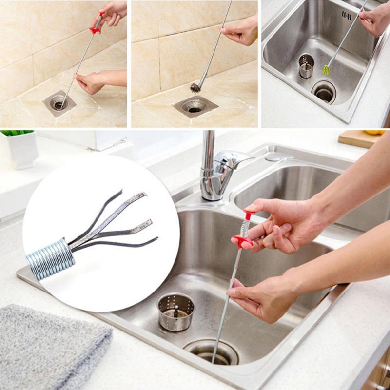 Sink Drain Blockades Clip Stainless Steel Drain Sewer Dredge Pipeline Hook Cleaner Bendable Kitchen Bathroom Home Cleaning Tools