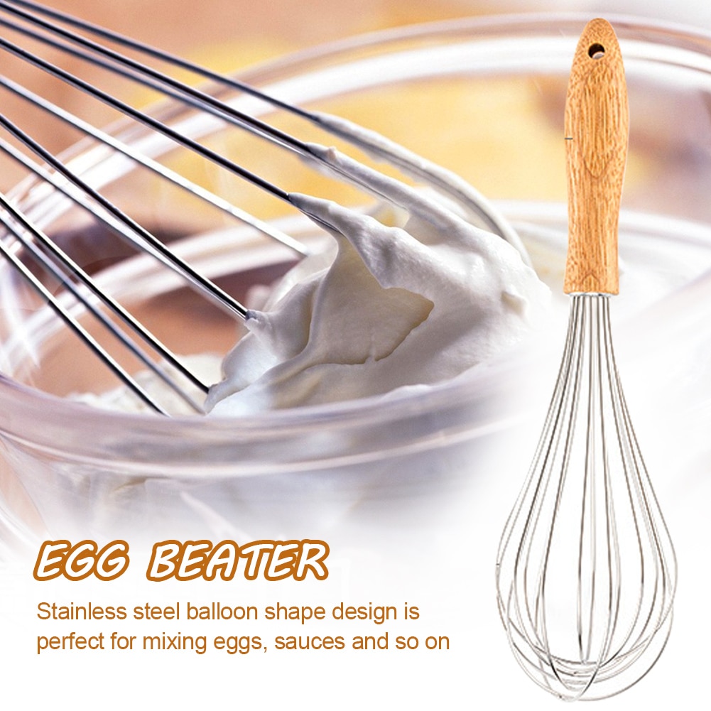Hand Whisk Cooking Baking Restaurant Easy Clean Wooden Handle Beater Home Kitchen Stirring Stainless Steel Manual Blender