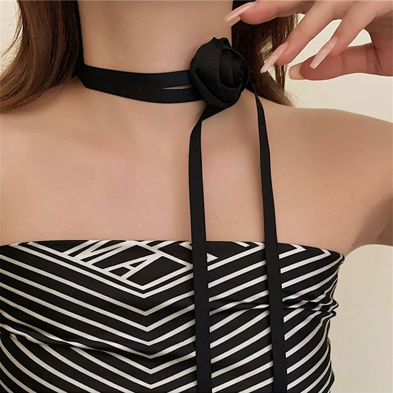 Blondehalskæde choker til kvinder blonde halsbånd krave blomst rose sommer vinter choker klub fest sexet smykker: Rust rød
