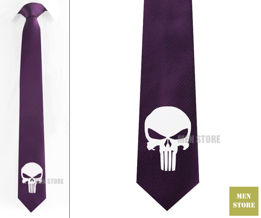 The Punisher Skull Ghost Men Jacquard Woven Skinny Narrow 2.3" Necktie 6 cm Neckwear Wedding Party Groom Tie Cufflink LK020M: Dark Purple-White