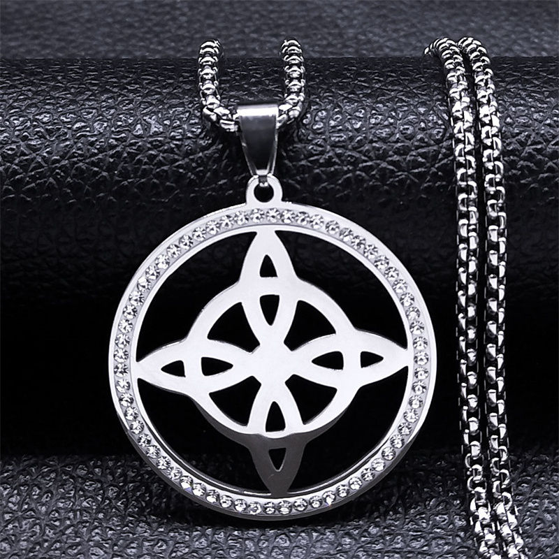 Afawa wicca hekseknude halskæde til kvinder/mænd rustfrit stål krystal hekseri amulet halskæde smykker halsbånd nudo de la bruja: Mørkt guld