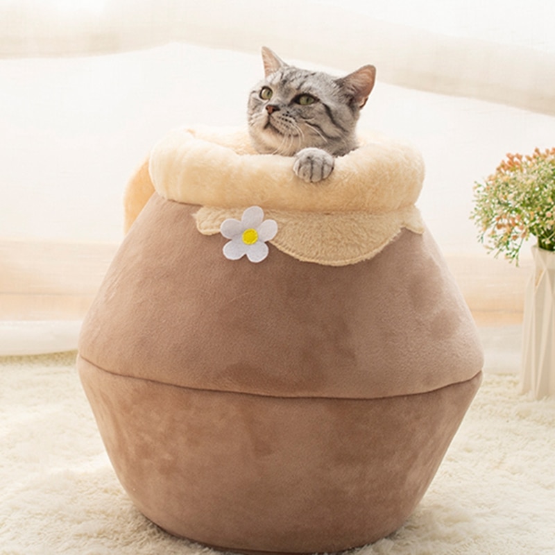 Honningkrukke kattehus med mælkeunderlag foldbar lukket kattehule vinter tyk sovepose varm behagelig katte kæledyrsofa: Default Title