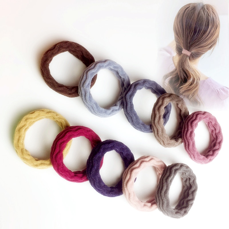 10 Stks/partij Effen Kleur Elastische Haarbanden Naadloze Stof Eenvoudige Haarbanden Meisje Hoofddeksels Vrouwen Haar Accessoires